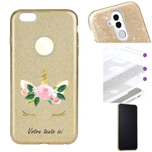 Coque Iphone 6 6s Glitter Paillettes Dore Licorne Eyes Fleur Personnalisee