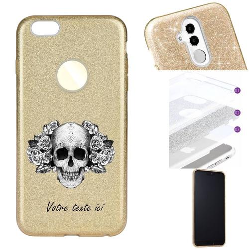 Coque Iphone 6 6s Glitter Paillettes Dore Mort Fleur Personnalisee