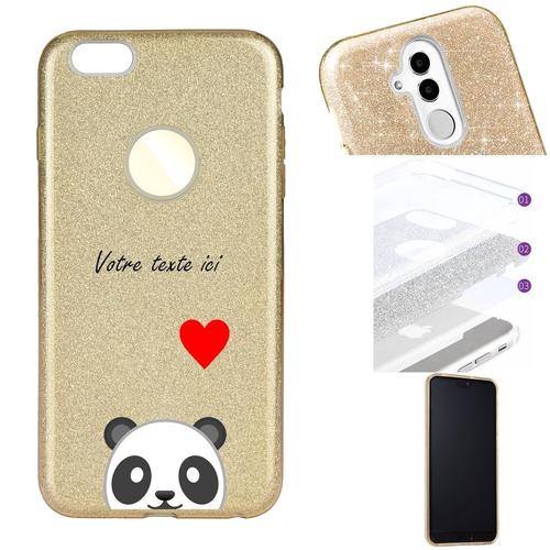 Coque Iphone 6 6s Glitter Paillettes Dore Panda Emojii Personnalisee