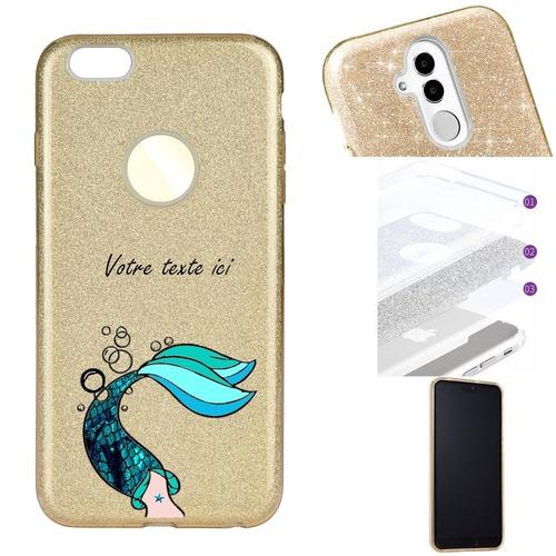 Coque Iphone 6 6s Glitter Paillettes Dore Sirene Personnalisee