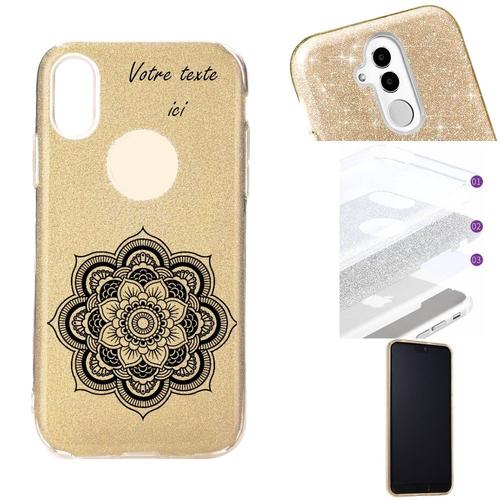 Coque Iphone Xr Glitter Paillettes Dore Mandala Personnalisee