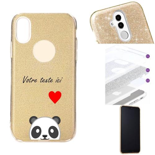 Coque Iphone Xr Glitter Paillettes Dore Panda Emojii Personnalisee