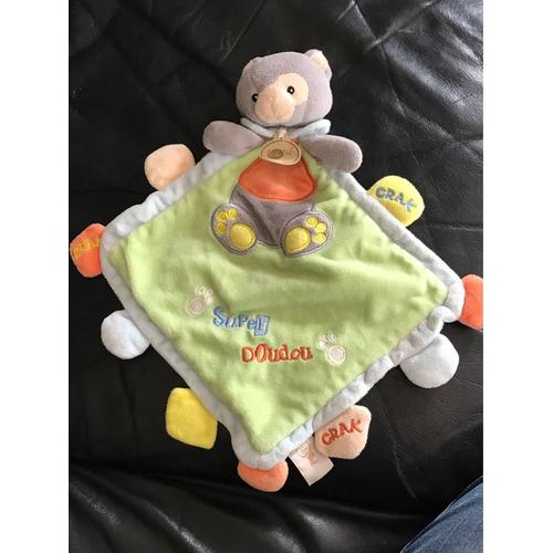 Doudou Plat Chat Gris Vert Super Doudou Baby Nat Crak