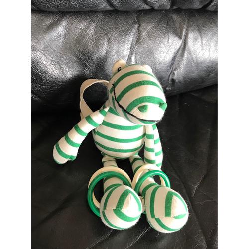 Peluche Doudou Grenouille Verte Et  Blanche Rayée Anneaux Activité Jelly Cat 29cm