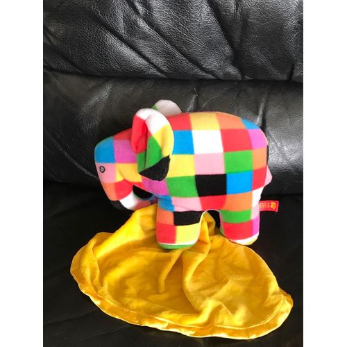 Doudou Peluche 8 Pouces Elmer 1993 The Patchwork Elephant Par David Mckee 17cm Avec Son Mouchoir Jaune Petit Jour 