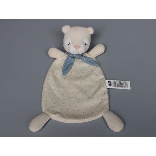 Doudou Ours Plat Blanc Écru Bleu H Et M