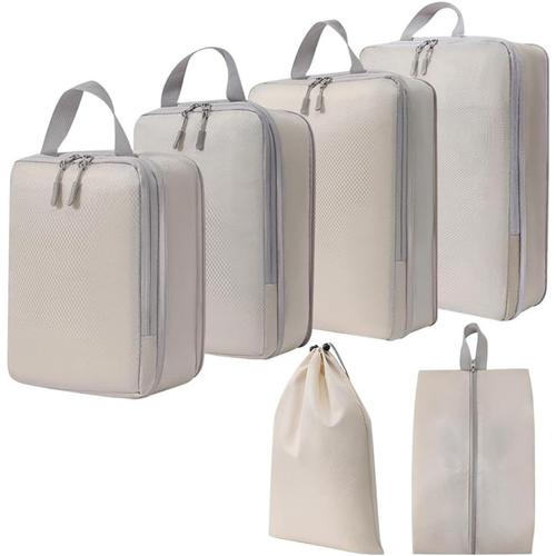 Lot de 6 sacs à dos de compression - Organisateur de bagages de compression - Étanche - Pour voyage, camping, bagages, penderie (beige)