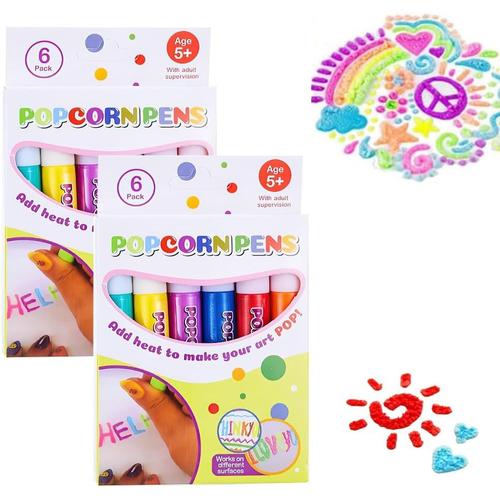 12 Pièces Stylos À Pop-Corn Magiques, Stylos À Bulles Diy Pour Pop-Corn, Stylo De Peinture De Couleur De Pop-Corn, Magique Gonflé Stylo Sûr D'art For Greeting Birthday For Girls Boys