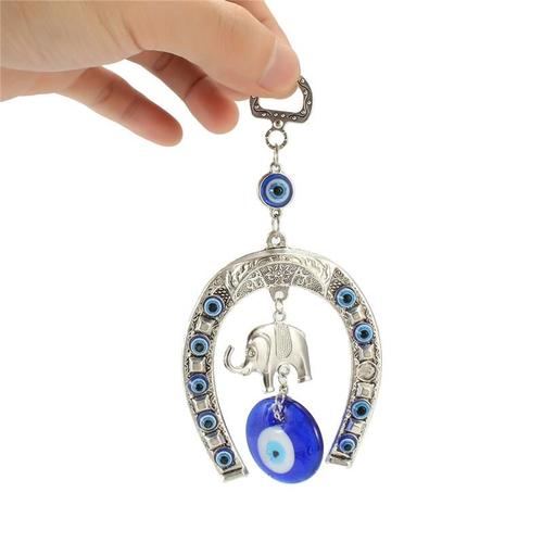 Fer à cheval bleu mauvais ?il turc, avec éléphant et pendentifs en ruban, amulette Protection porte-bonheur, décoration de maison