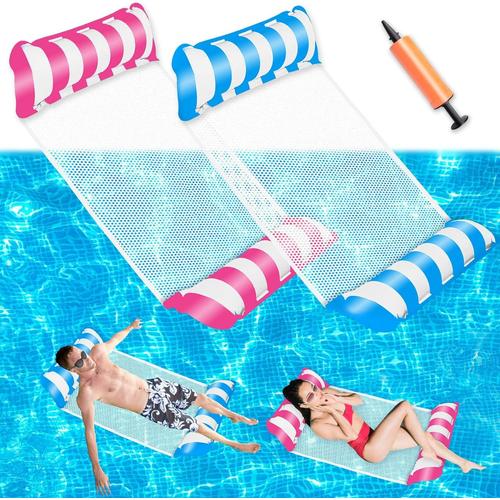 Premium Lit Flottant À Eau, 2pcs Flottant Hamac Gonflable, Flotteur Piscine 4 En 1 Pour Adultes Avec 1 Pompe À Air, Pliable Flottantes Ultraléger, Pour Plage Partie Vacances