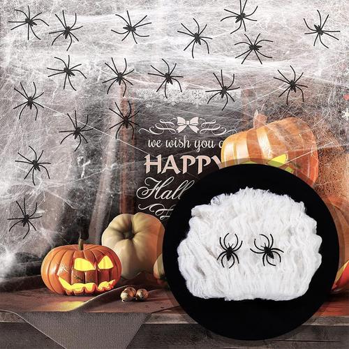 Décoration d'halloween en Toile D'araignée, 200g Toiles D'Araignée Extensibles 40PCS Fausses Araignées, Halloween Fête Deco