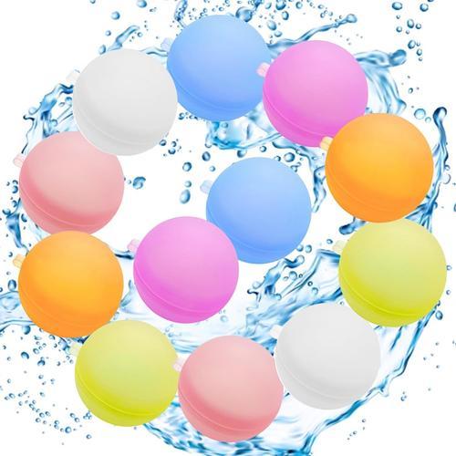 12 PCS Bombe a eau Réutilisable, Ballons d'eau à Remplissage Rapide, Bombes à eau Réutilisables en Silicone, Reusable Water Balloons pour les Fêtes D'été de la Piscine (12Pcs)