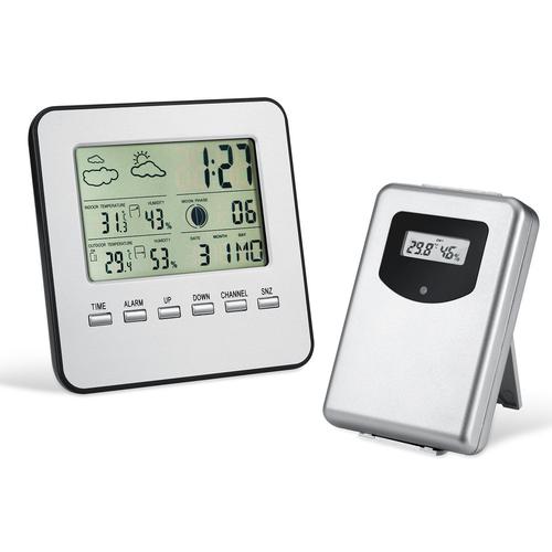 Horloge Extérieure Thermomètre pour Terrasse écran LCD électronique Sans fil Station Météo Intérieure Extérieure