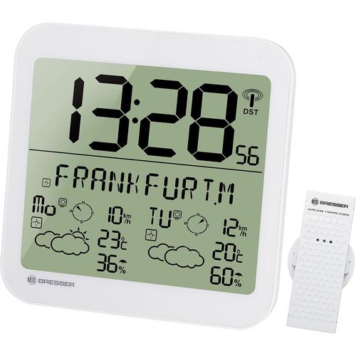 Bresser Station météo LCD Résistant aux intempéries Horloge Murale avec 4 Jours de prévisions météo,22.5x22.5x2.5 cm Weiß