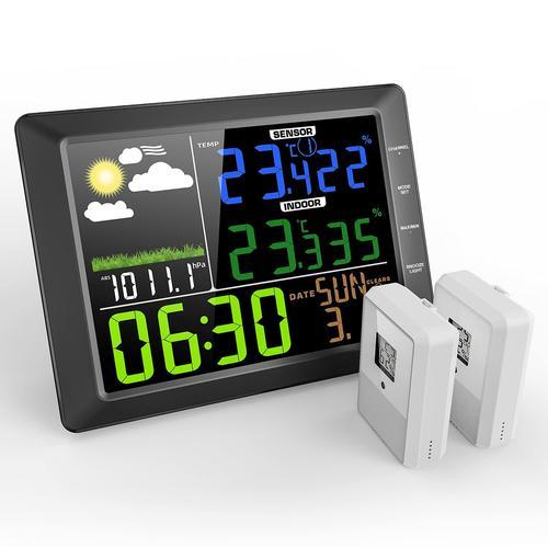 Station Météo Sans Fil Thermomètre Intérieure Extérieure Baromètres Numérique Hygromètre Avec 2 Capteur Mesure Multifonction