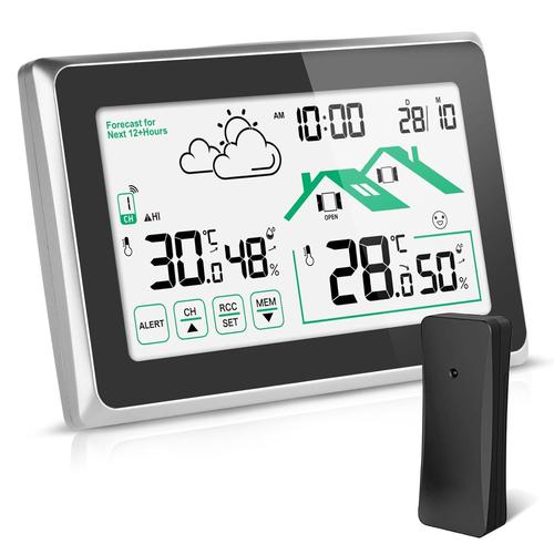 Station Meteo Interieur Exterieur Sans Fil,Thermomètre Numérique Hygromètre Station Météo Écran LCD avec Rétroéclairage