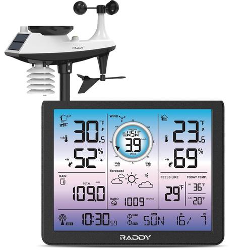 Station météo sans fil avec capteur extérieur 6 en 1 - Température,humidité,pression barométrique,pluviomètre