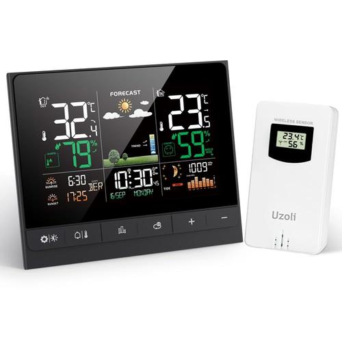 Station météo sans fil avec capteur Thermomètre Hygromètre intérieur extérieur Horloge numérique Prévision Pression