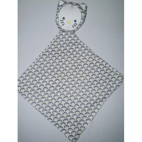 Doudou Plat Chat Obaibi Okaidi Blanc Jaune Gris Naissance Peluche Éveil Enfant Soft Toys