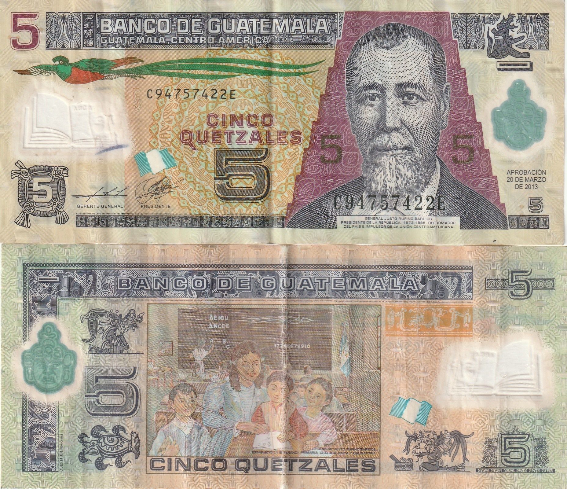 Billet De 5 Quetzals, Guatemala, Année 2013