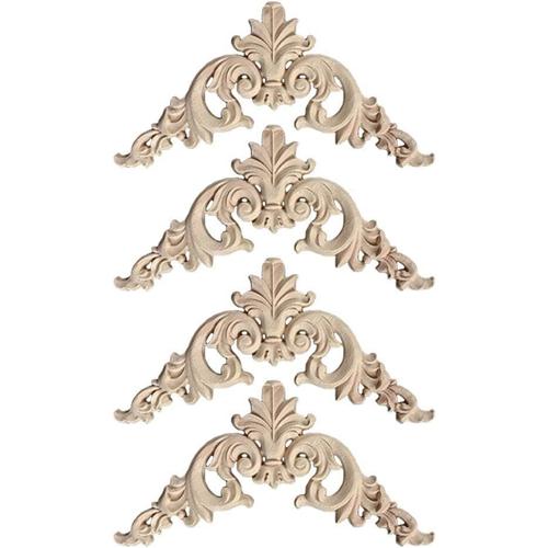 Moulure Décoratif Bois 4 Pièces Bois Sculpté d'angle Decoratif Artisanat Bois Sculpte Decal pour Décoration Meuble de Cuisine Meubles,12 * 12cm