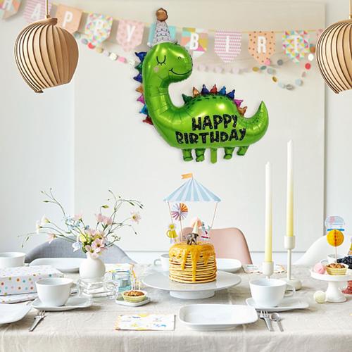 Ballon d'anniversaire de dinosaure à couronne verte