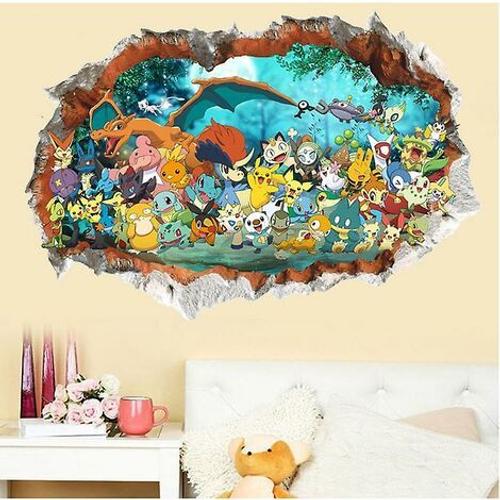 Autocollant mural Pokemon Go 3d dessin animé auto-adhésif papier peint stickers décoration de chambre d'enfants (60*90CM)