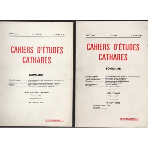 Cahiers D'études Cathares N ° 106- 107- 108- 109. Été, Automne, Hiver 1985, Printemps 1986