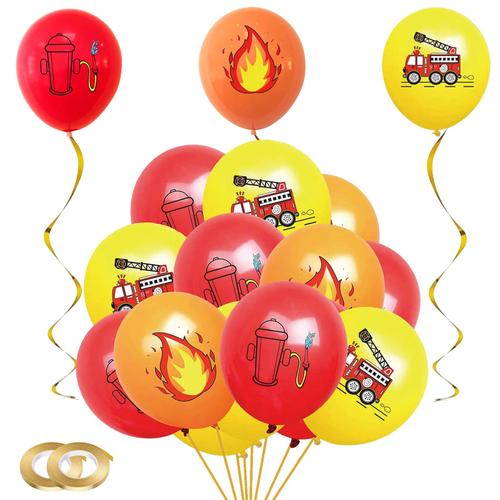 Ensemble de ballons à thème pompier 36 pièces + ruban doré 2 pièces