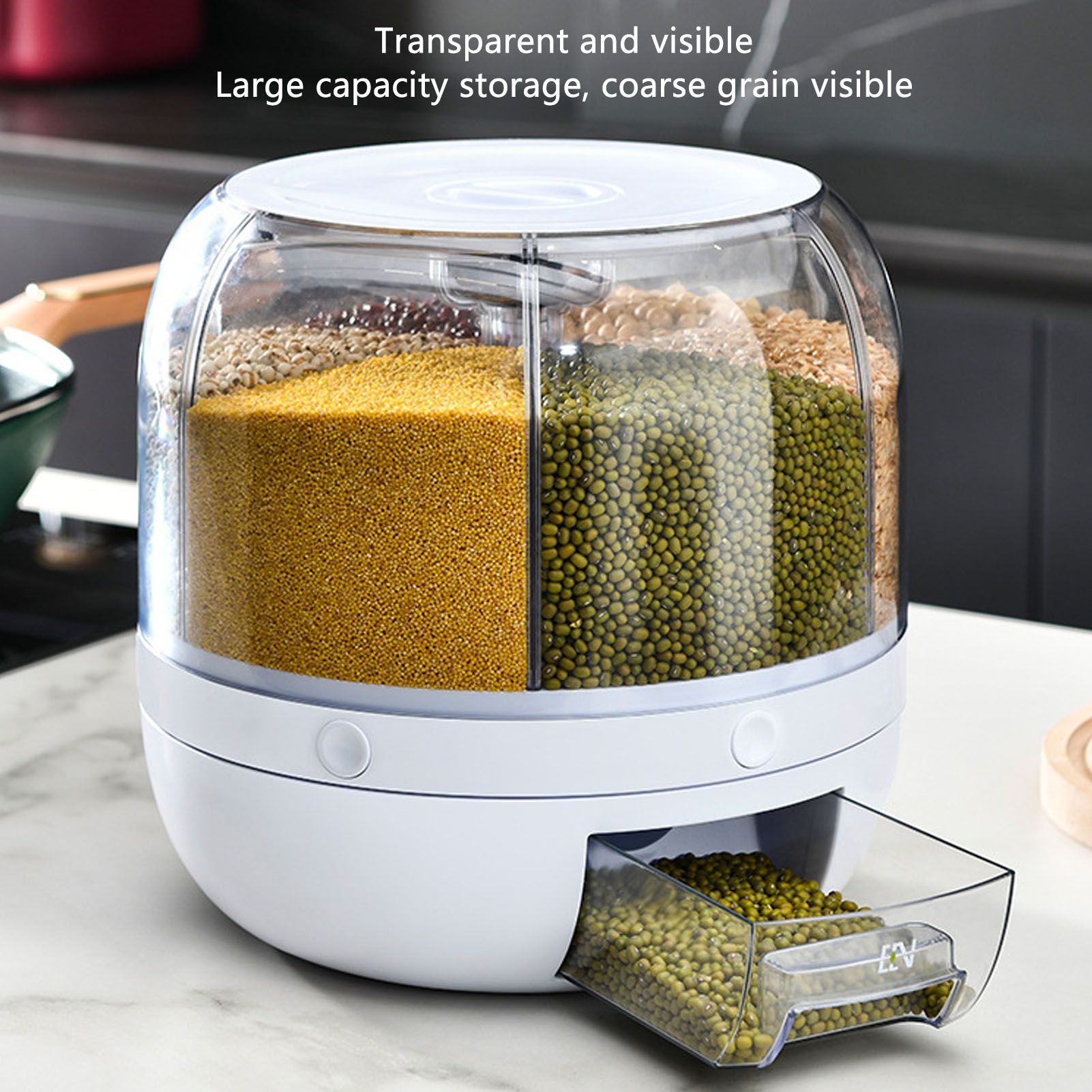 BoîTe De Stockage De CéRéAles Rotative, Distributeur De Riz Transparent En Pp à 6 Compartiments Pour Magasin De Cuisine 13,2 Lb