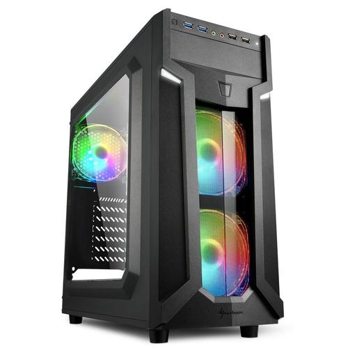 sharkoon boitier moyen tour atx sharkoon vg6-w rgb avec fenêtre (noir) noir