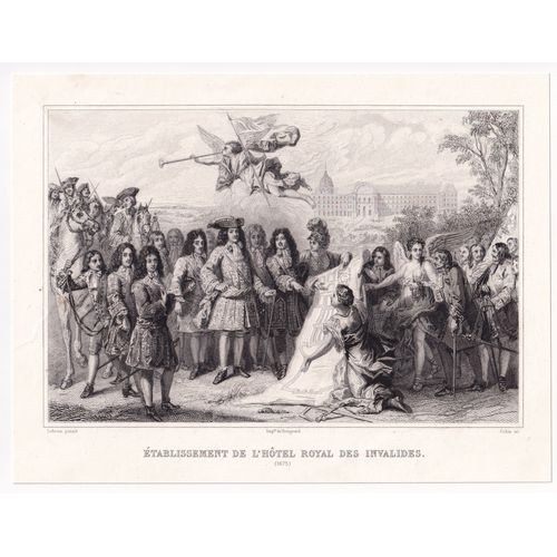 Gravure 1858 Établissement Royal Des Invalides Paris Louis Xiv Armée Française