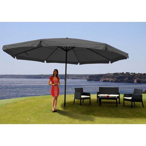 Parasol Meran Pro, Parasol Pour Marché Avec Volants Ø 5m Polyester/Alu 28 Kg   Anthracite Sans Socle