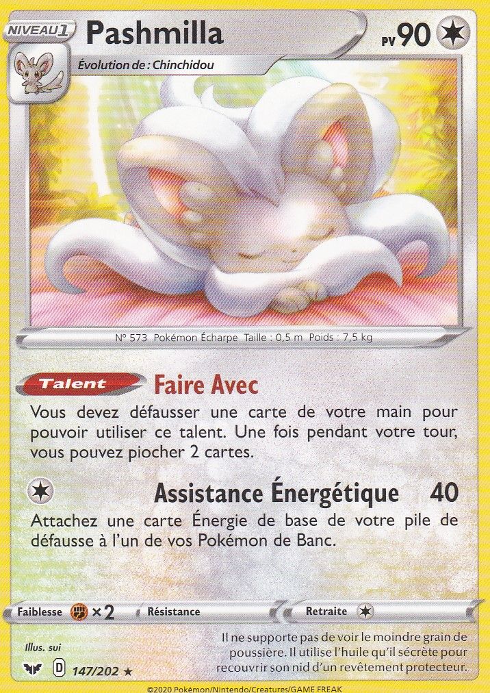 Carte Pokemon - Pashmilla - 147/202 - Rare - Épée Et Bouclier