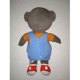 petit ours brun ancien 75 peluche doudou ours brun salopette bleu