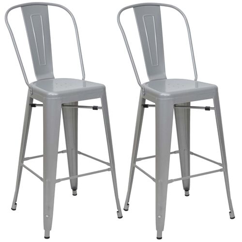 2x Tabouret De Bar Hwc-A73, Chaise De Comptoir Avec Dossier, Métal, Design Industriel   Gris