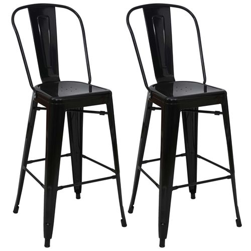 2x Tabouret De Bar Hwc-A73, Chaise De Comptoir Avec Dossier, Métal, Design Industriel   Noir