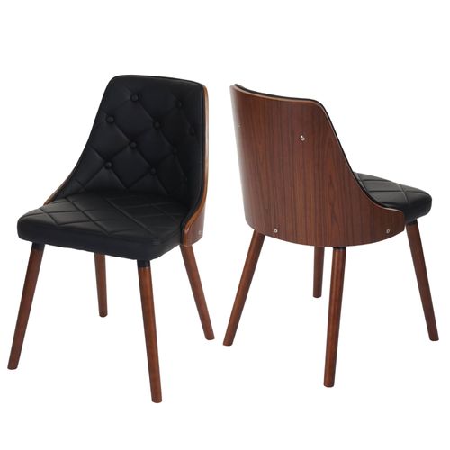 2x Chaise De Salle À Manger Osijek, Fauteuil, Aspect Noix, Bois Cintré   Similicuir, Noir