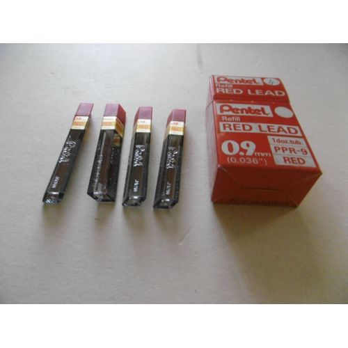 Lot De 4 Etuis De 12 Mines 0.9 Pentel Rouge Ppr9