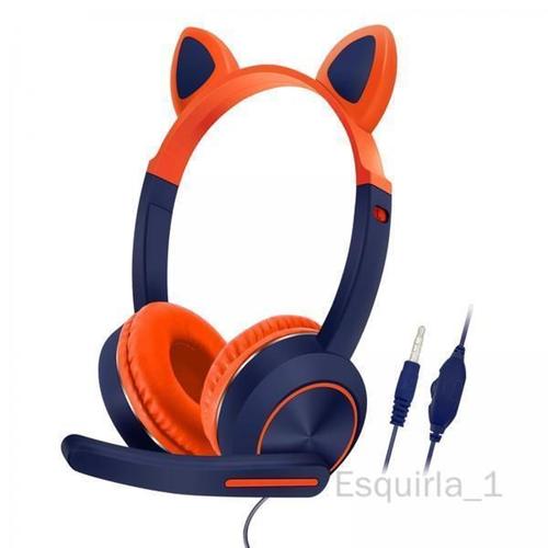 10 Portable Pratique Led Oreille Casque Réduction Du Bruit Réglable Avec Pour Enfants Adultes Conduite Jeu Vidéo Téléphones - Orange Et Bleu