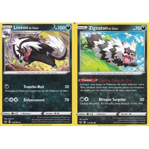 2 Cartes Pokemon - Zigzaton De Galar - 117/202 + Linéon De Galar - 118/202 - Épée Et Bouclier