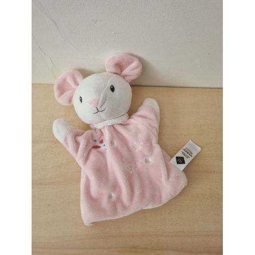 Doudou Souris Marionnette Blanc Rose Tex