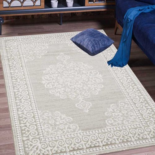 Tapis Oriental 160x220 Rectangle Beige Tissé Motif Ancestral Lyn7 Mirali