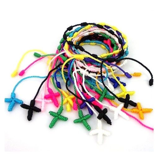 Lot De 2 X Bracelet Chapelet En Tissu Type Decenario Pour Prière Christianisme Et Mode