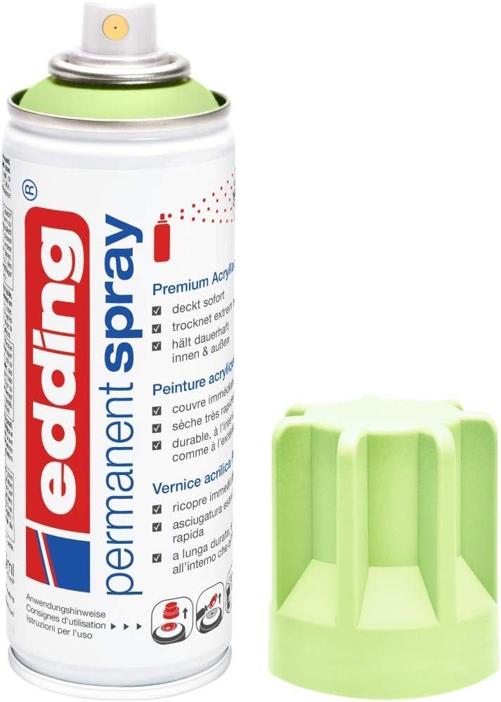 Edding 5200 Spray Permanent - Vert Pastel Mat - 200 Ml - Peinture Acrylique Pour Peindre Ou Décorer Verre,Métal,Bois,Céramique,Plastique,Toile - Peinture Acrylique En Aérosol