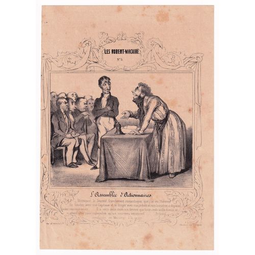 Gravure 1839 Lithographie Caricature Honoré Daumier Assemblée D'actionnaires Bourse Finance