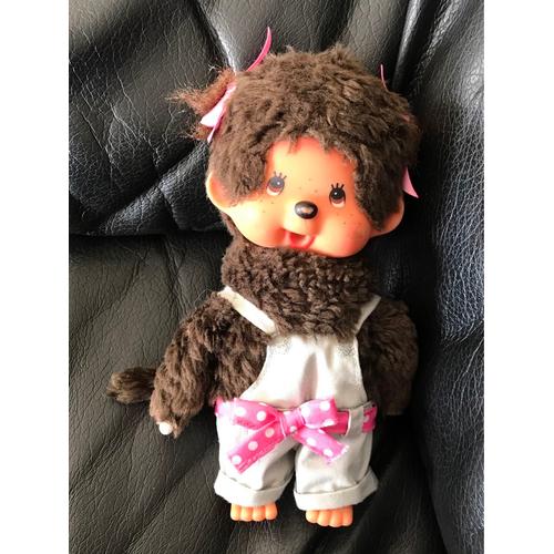 Doudou Peluche Fille Kiki Rose Noeud Rose Et Pois Blanc Salopette 19cm