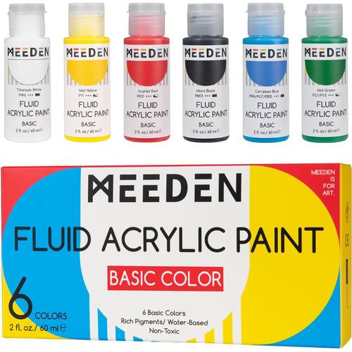 Kit De Peinture Acrylique Fluide,6 Colorations/Bouteilles Vibrantes (2 Oz,60 Ml),Pigments Riches Non Toxiques Pour Les Artistes,Adultes,Enfants,Débutants