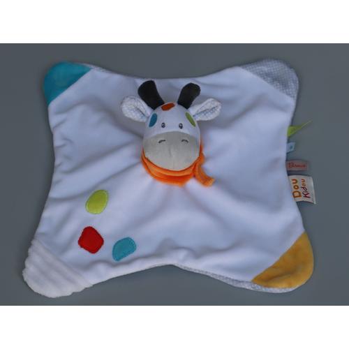 Doudou Girafe Vache Plat Blanc Gris Orange Doukidou