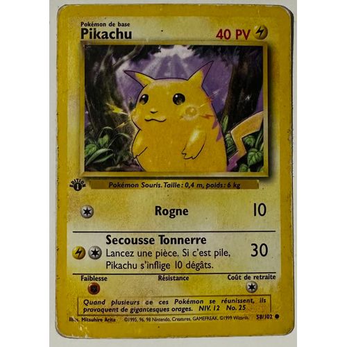 Carte Pokémon Pikachu 58/102, 1 Ère Édition. Bon État.